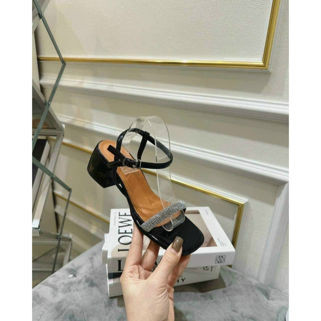 Ảnh thật mã SR10 giày sandal nữ quai đá gót trụ cao 3p êm chân sang chảnh