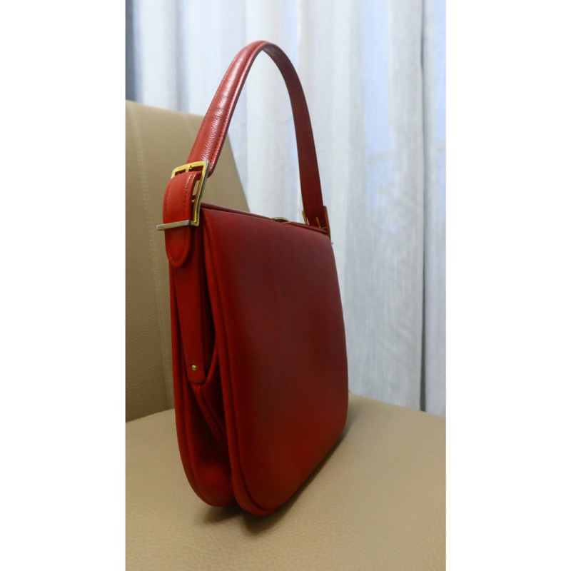Túi dạng hộp đeo vai da thật vintage Nhật màu đỏ - secondhand