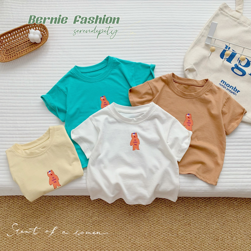Áo phông cộc tay trơn cho bé trai bé gái, áo thun ngắn tay cotton màu trắng vàng xanh 1 đến 6 tuổi BERNIE