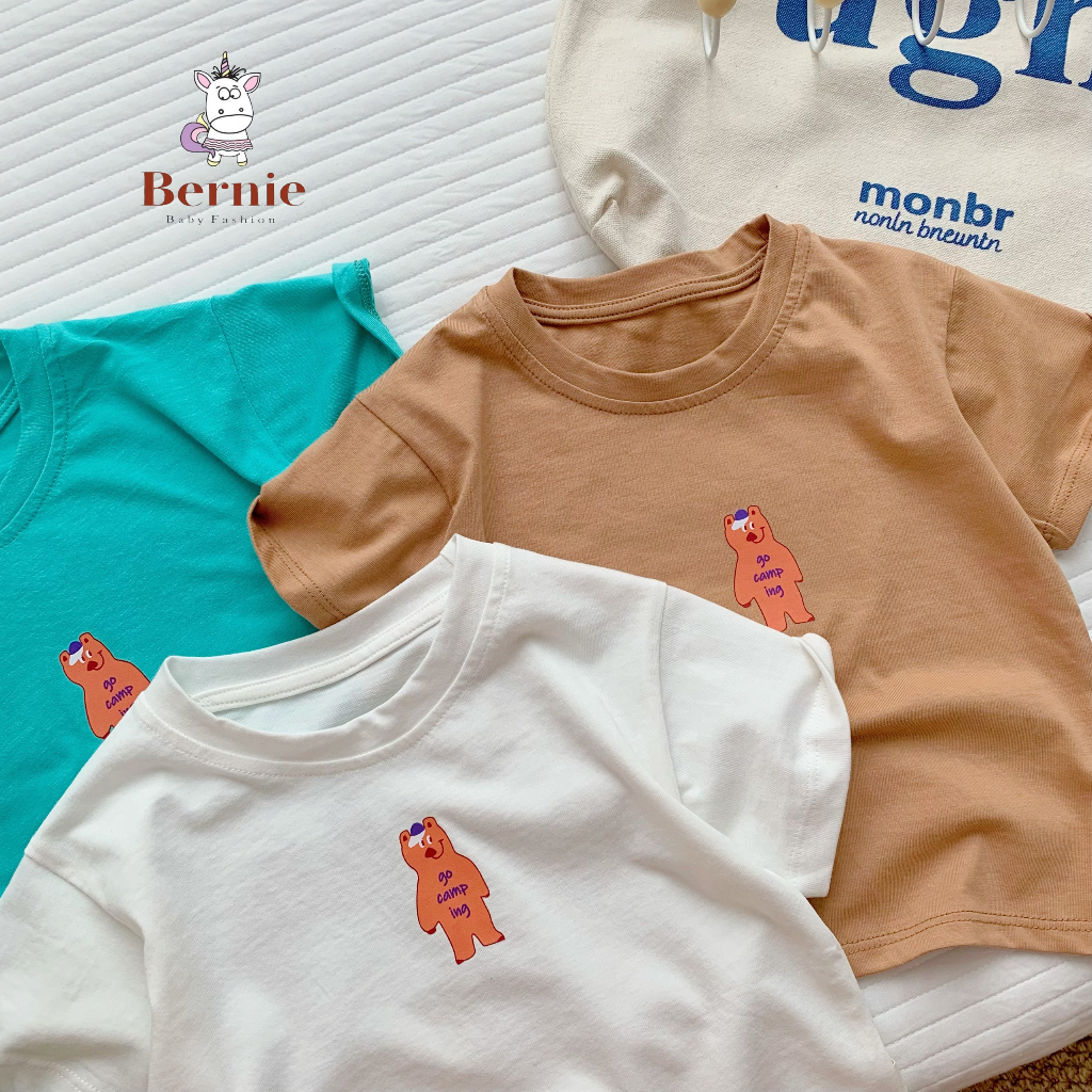 Áo phông cộc tay trơn cho bé trai bé gái, áo thun ngắn tay cotton màu trắng vàng xanh đỏ 1 đến 6 tuổi BERNIE