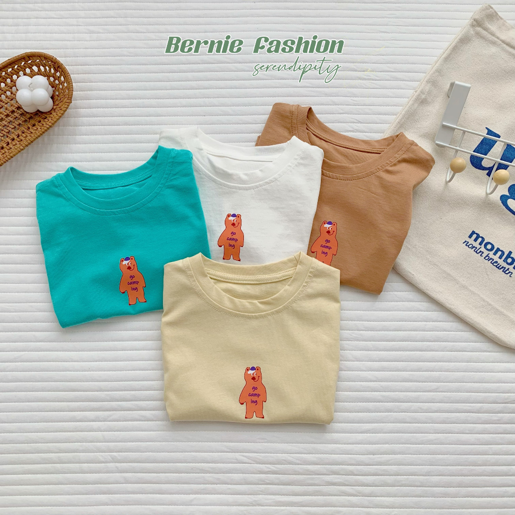 Áo phông cộc tay trơn cho bé trai bé gái, áo thun ngắn tay cotton màu trắng vàng xanh 1 đến 6 tuổi BERNIE