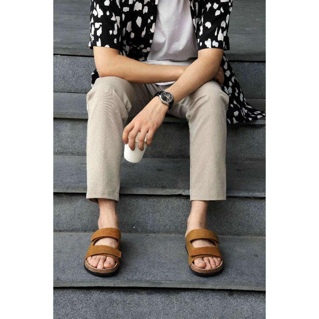 Dép da bò đế trấu nam Lucas Shoes,Sandal quai hậu - quai ngang, siêu Nhẹ, đi biển, đeo hàng ngày