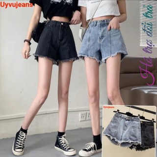 Quần short jean nữ tua gấu, quần soóc đùi nữ lưng cao 2023