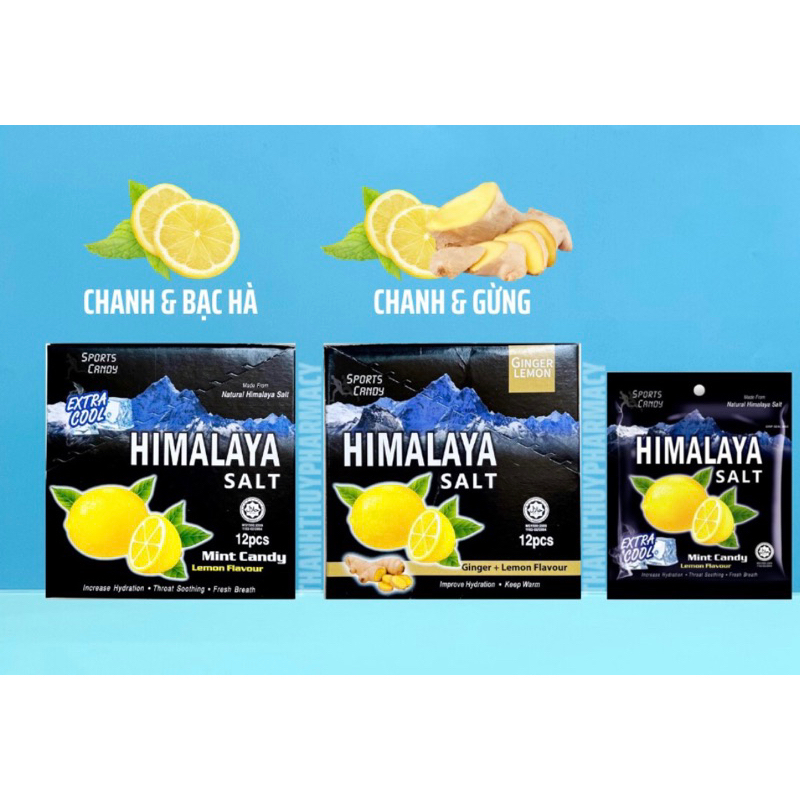 Kẹo chanh muối gừng HIMALAYA SALT Ginger Lemon -Chanh Muối Bạc Hà hộp 12 gói x 6 viên