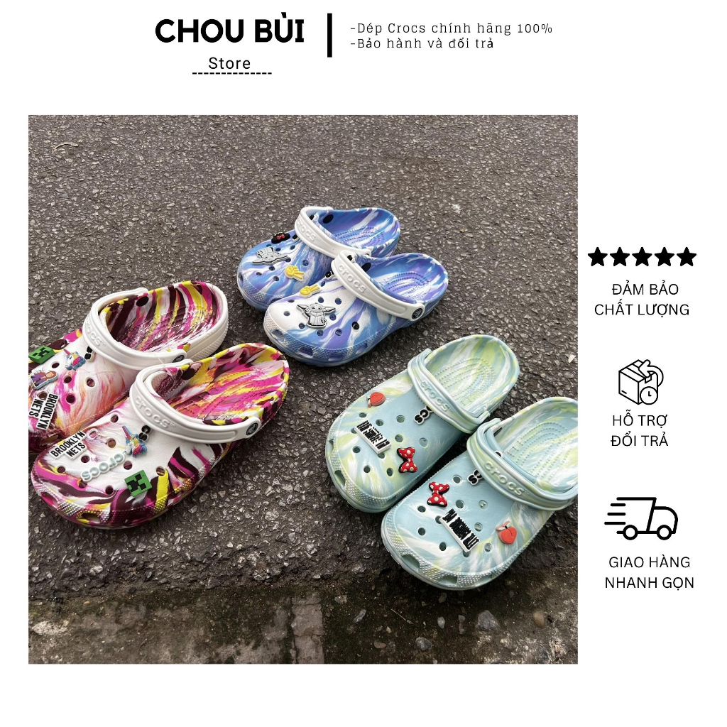 Dép Crocs Sục quai loang màu, Dép cross lỗi nhẹ đã được xử lý tặng kèm sticker - Chou Bùi