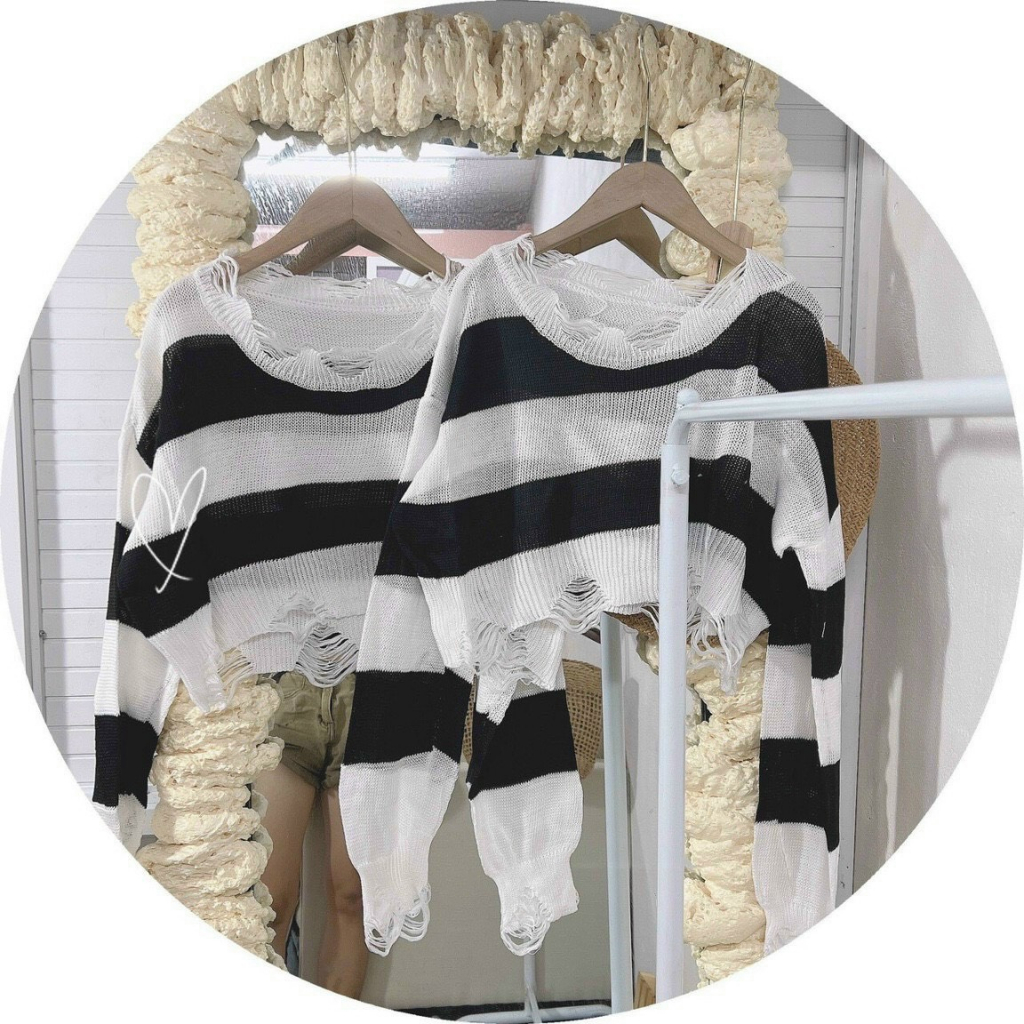 Áo Len Kẻ Sọc Crop Top - BT Fashion