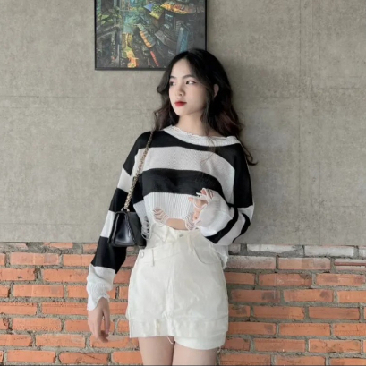 Áo Len Kẻ Sọc Crop Top - BT Fashion