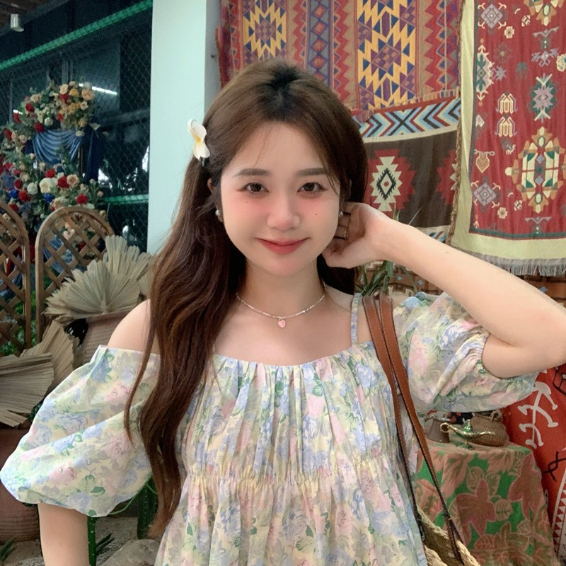 Áo trễ vai tay bồng hoa nhí phong cách hàn quốc, áo bánh bèo TV117