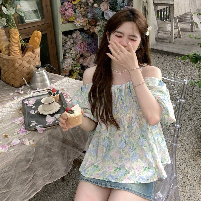 Áo trễ vai tay bồng hoa nhí phong cách hàn quốc, áo bánh bèo TV117