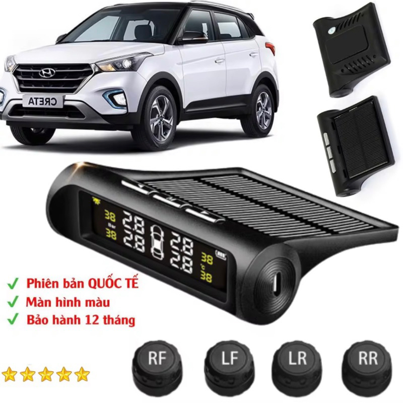Cảm Biến Áp Suất Lốp Ô TÔ TPMS - Màn hình màu sử dụng pin năng lượng mặt trời hệ thống 4 van cảm biến ngoài chống nước