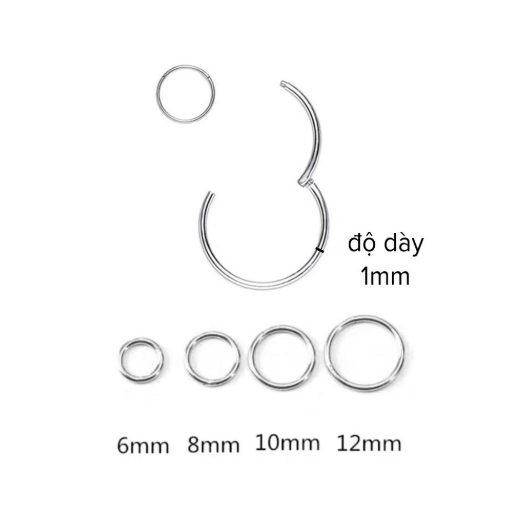 Khuyên tròn trơn vòng mỏng 1mm thép Titanium không gỉ