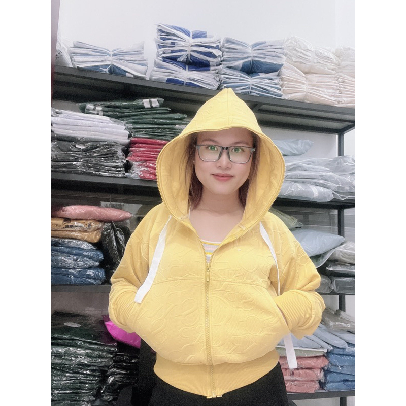 AK006_Áo Khoác Nữ Dáng Lửng Khoá Kéo Cao_Chất Nỉ Thun Cao Cấp Dập Vân Nổi Sang Trọng_Bo Tay Xỏ Ngón Chống Nắng Tiện Lợi