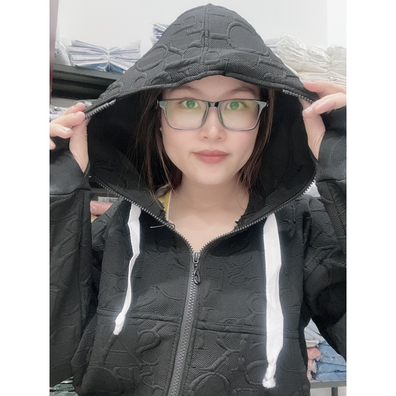 AK006_Áo Khoác Nữ Dáng Lửng Khoá Kéo Cao_Chất Nỉ Thun Cao Cấp Dập Vân Nổi Sang Trọng_Bo Tay Xỏ Ngón Chống Nắng Tiện Lợi