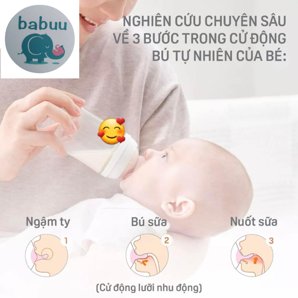 Núm ti cổ rộng Babuu Silicon siêu mềm thế hệ thứ 3 có chỉnh khớp ngậm cho bé