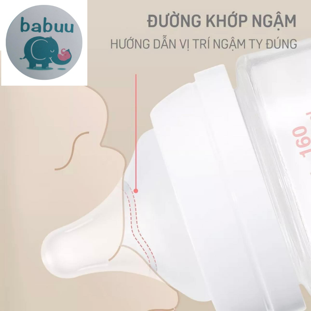 Núm ti cổ rộng Babuu Silicon siêu mềm thế hệ thứ 3 có chỉnh khớp ngậm cho bé