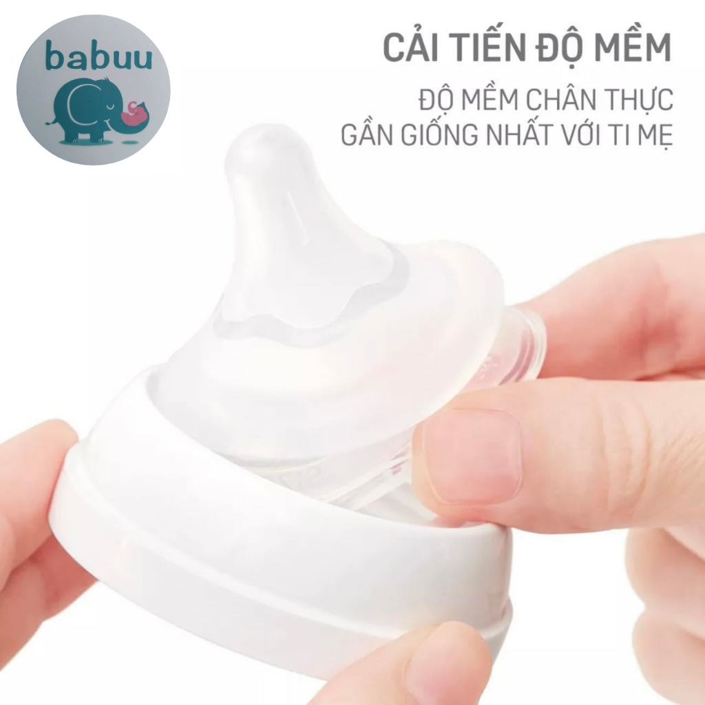 Núm ti cổ rộng Babuu Silicon siêu mềm thế hệ thứ 3 có chỉnh khớp ngậm cho bé