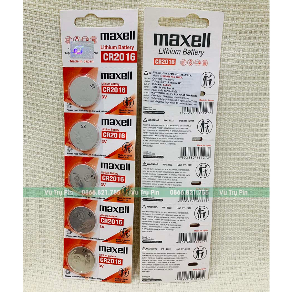 Pin CR2016 Maxell Chính Hãng Vỉ 5 Viên Pin Lithium 3V Made in Japan - Vũ Trụ Pin