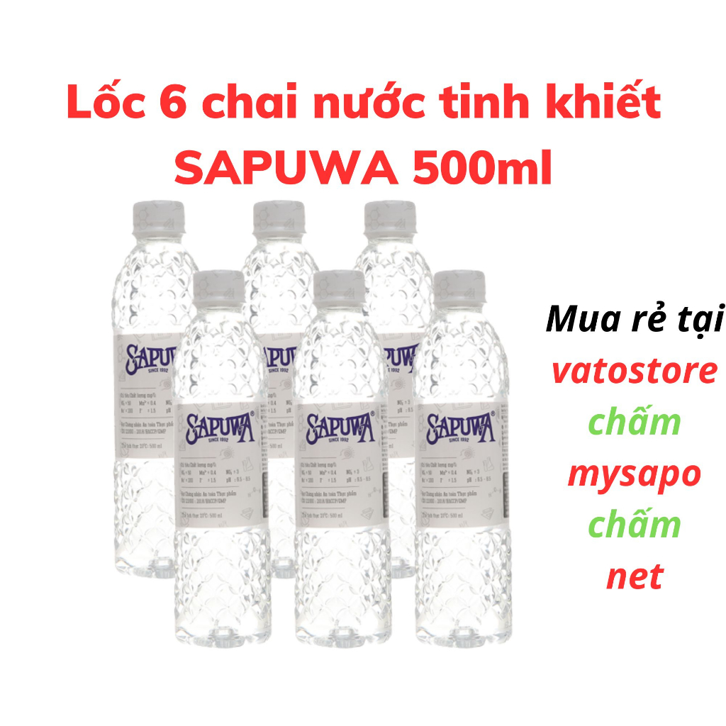 Thùng 24 chai nước tinh khiết SAPUWA 500ml / Lốc 6 chai nước tinh khiết SAPUWA 500ml