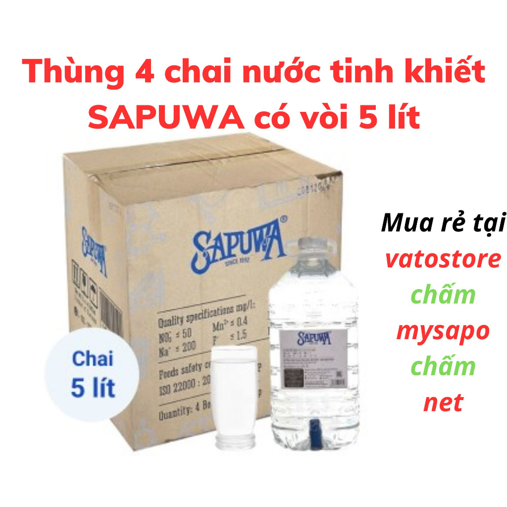 Thùng 4 chai nước tinh khiết SAPUWA 5L có vòi / Combo 2 can nước tinh khiết SAPUWA 5L có vòi