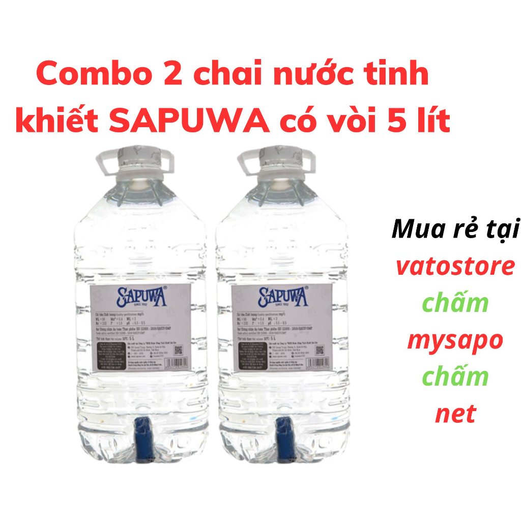Thùng 4 chai nước tinh khiết SAPUWA 5L có vòi / Combo 2 can nước tinh khiết SAPUWA 5L có vòi