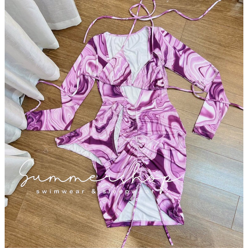 BIKINI set 3 chi tiết 2 mảnh kèm váy dài tay zip