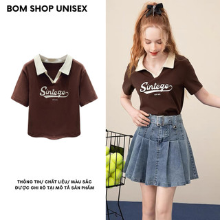 Áo croptop nữ cổ sơ mi sintege ôm body chất thun borip