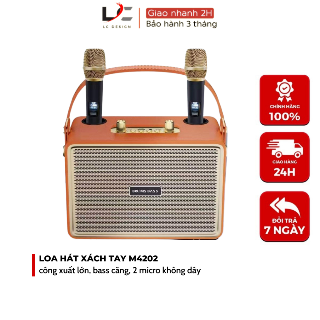 Loa bluetooth BoomBass M4202 kèm 2 micro không dây xách tay công xuất 20W, âm thanh trầm ấm, bass căng- LC DESIGN