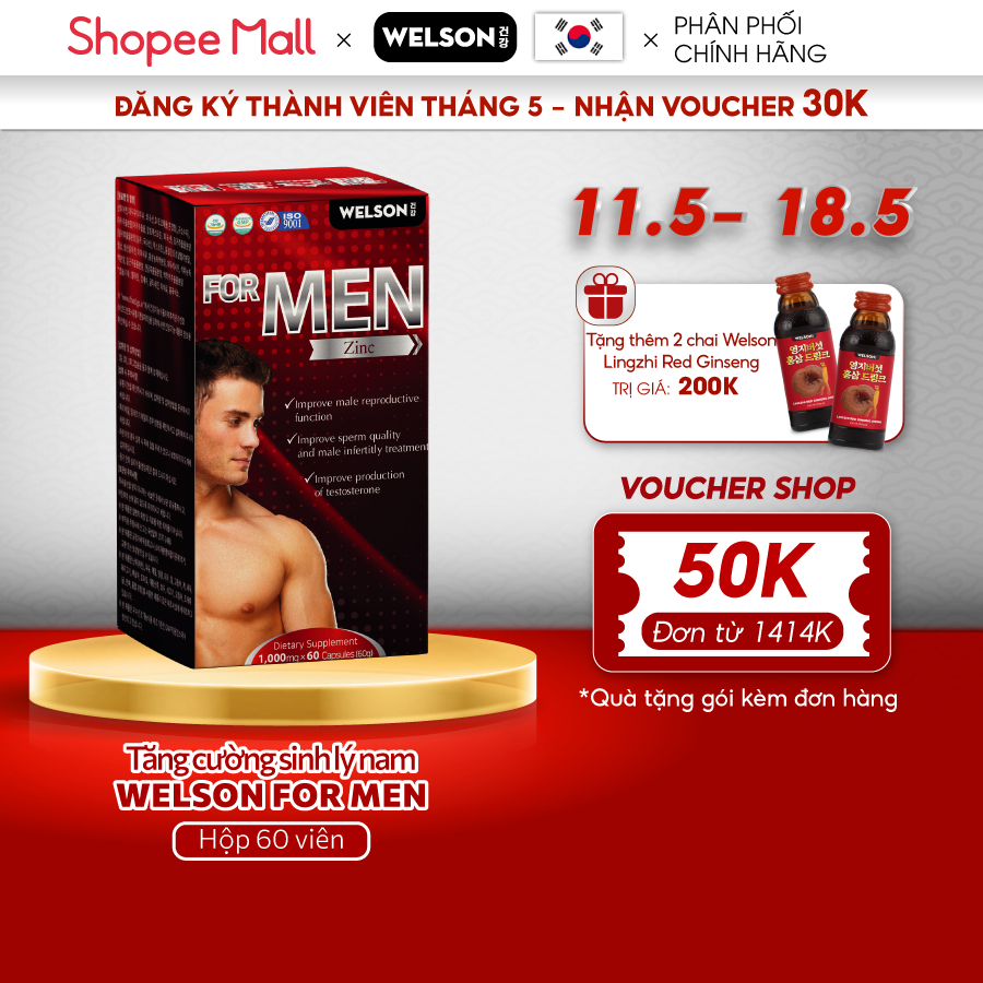 Tăng Cường Sinh Lý Nam Bổ Thận Tráng Dương Welson For Men Hộp 60 viên