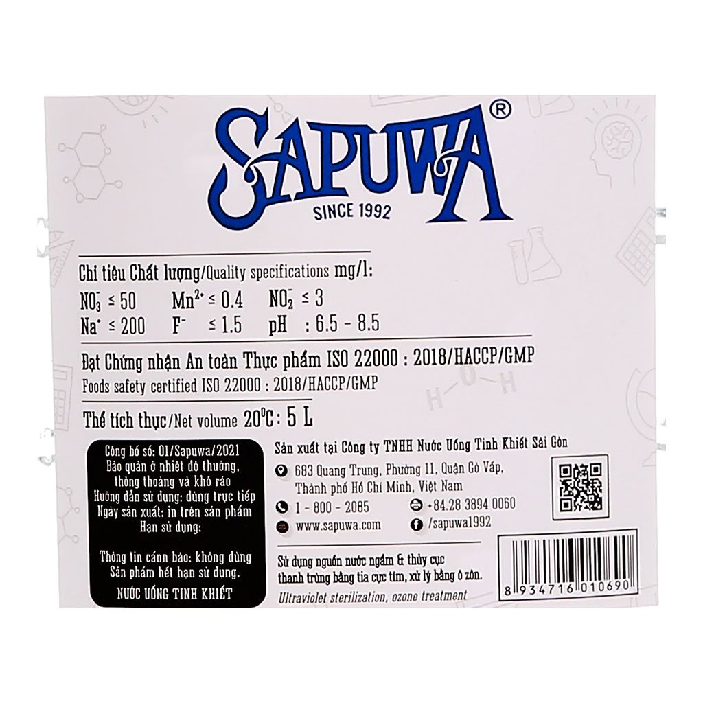 Thùng 4 chai nước tinh khiết SAPUWA 5L có vòi / Combo 2 can nước tinh khiết SAPUWA 5L có vòi