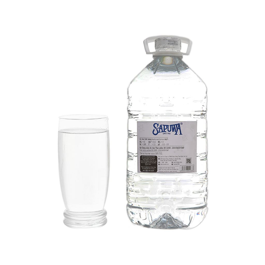 Thùng 4 chai nước tinh khiết SAPUWA 5L / Combo 2 can nước tinh khiết SAPUWA 5L