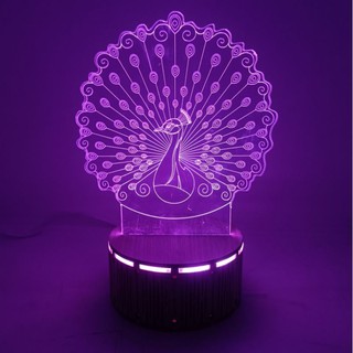 Đèn Ngủ 3D Led Con Công