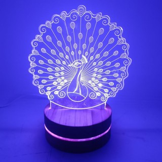 Đèn Ngủ 3D Led Con Công