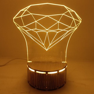 Đèn led 3d đế gỗ viên kim cương