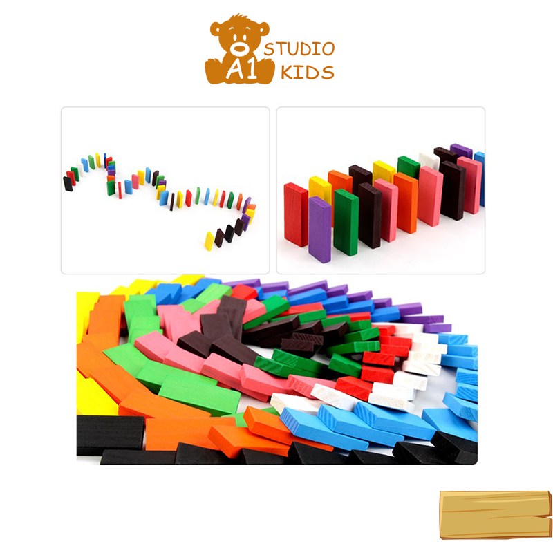 Đồ chơi gỗ domino 120 thanh gỗ giúp bé sáng tạo và tăng khả năng tập trung A1studiokids
