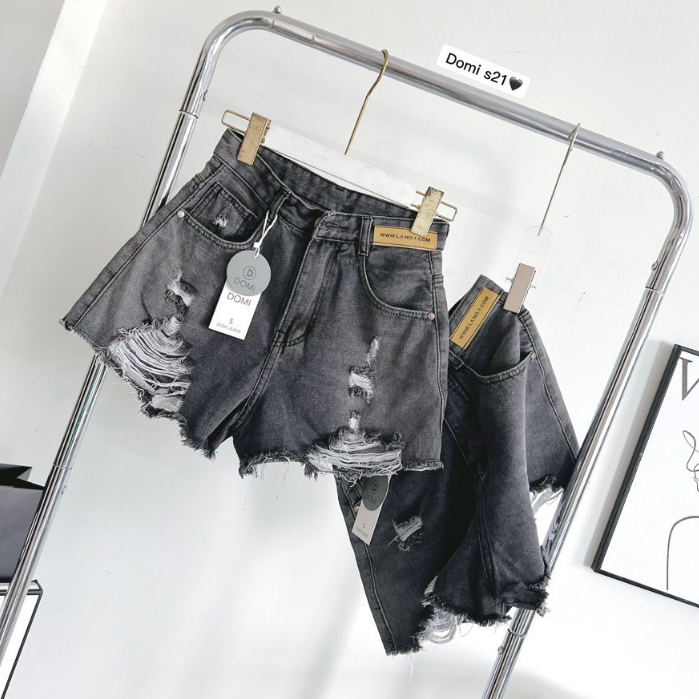 Quần short đùi jean nữ lưng cao tua rua lai màu xám / Quần short domi rách lai kiểu mới hàng Cun boutique -MQ75