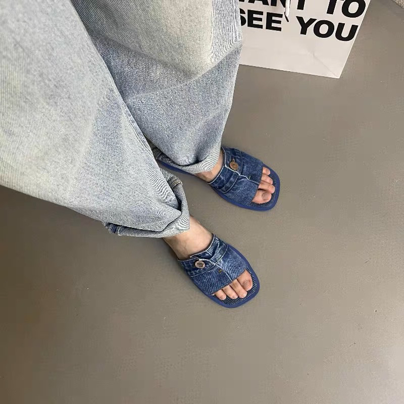 Dép lê vải bò khuy 3 màu hot denim