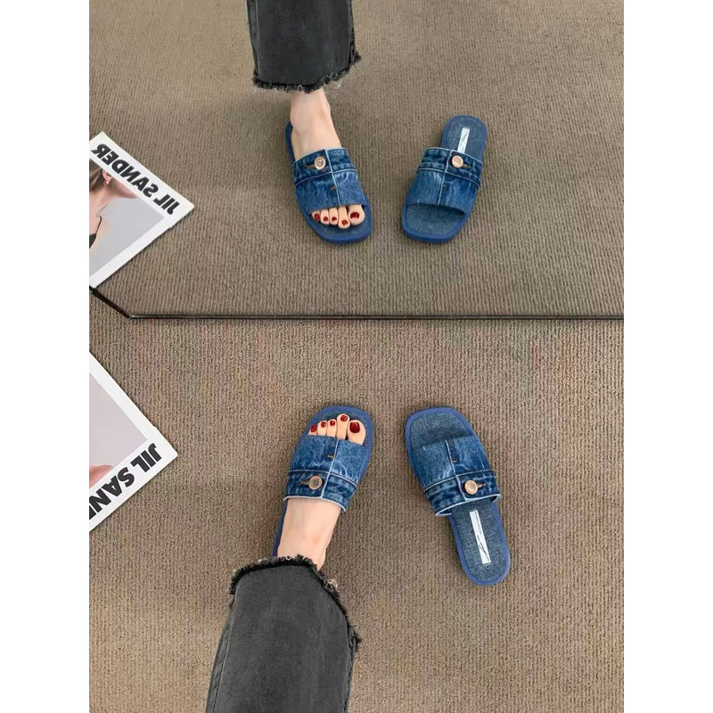 Dép lê vải bò khuy 3 màu hot denim