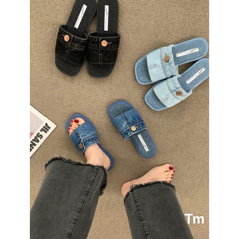 Dép lê vải bò khuy 3 màu hot denim