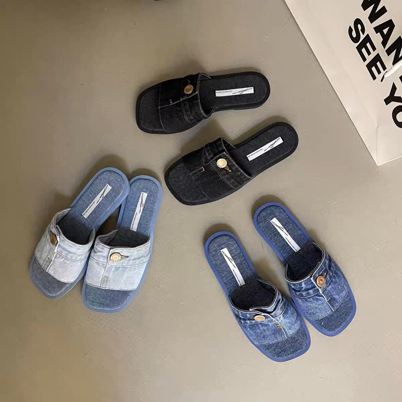 Dép lê vải bò khuy 3 màu hot denim