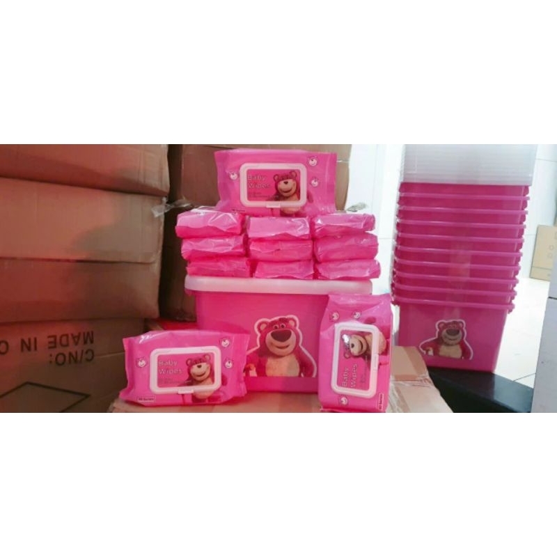 Set 10 Gói Khăn Giấy Gấu Dâu Kèm Xô Gấu Dâu Siêu Xịn_Gấu Xô