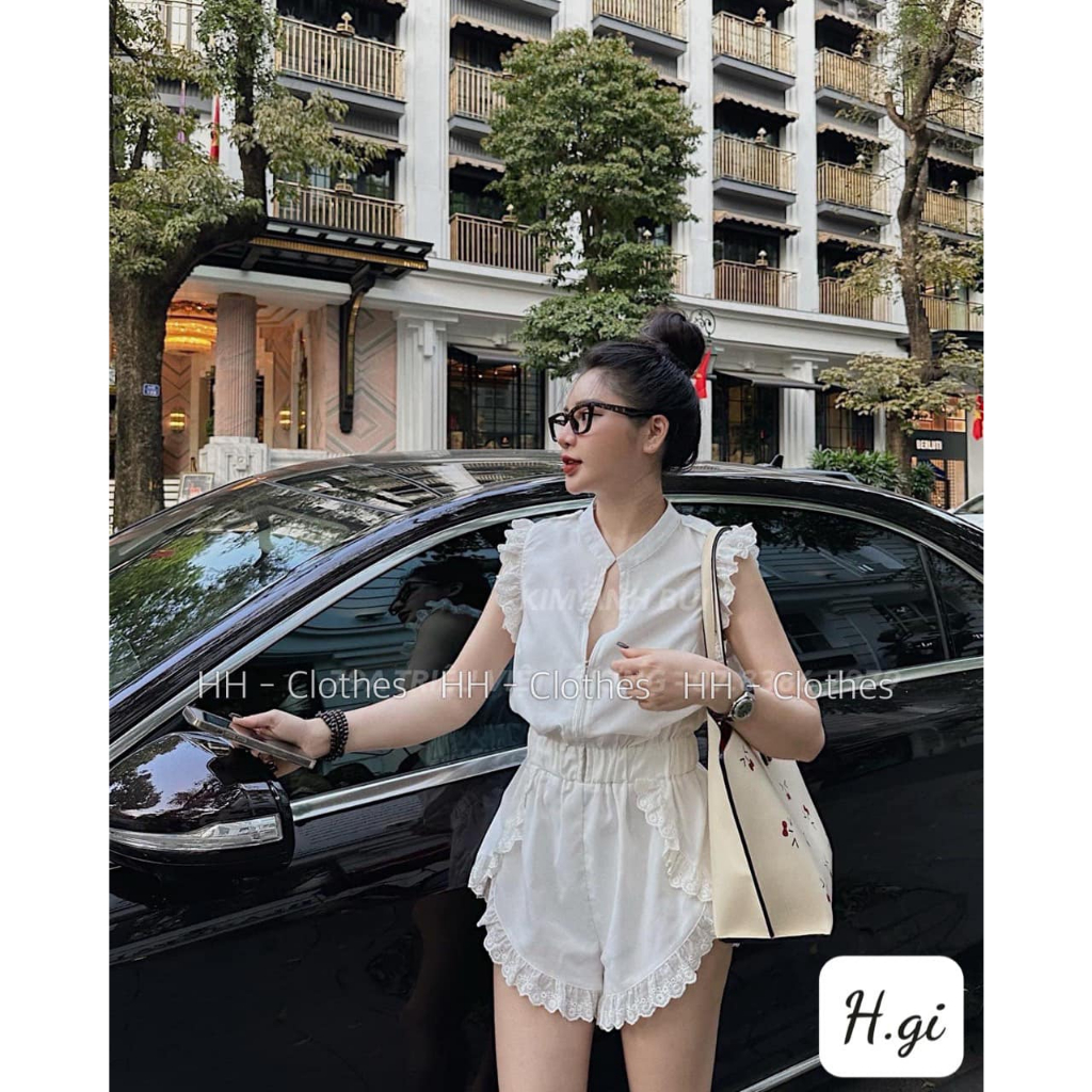 Jum trắng phối ren khóa trước chun eo sang chảnh (kèm ảnh thật)