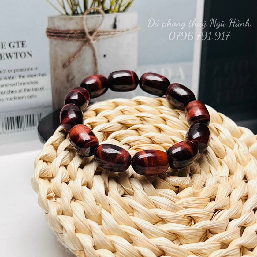 Vòng tay lu thống đá mắt hổ màu nâu đỏ & nâu vàng - size hạt từ 11 - 13 li size Nam