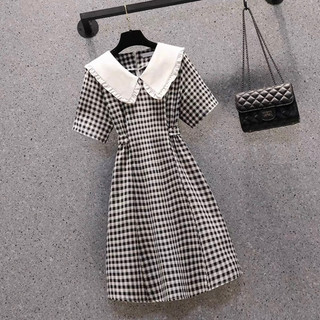 Đầm caro cổ bèo thắt eo (kèm hình thật)