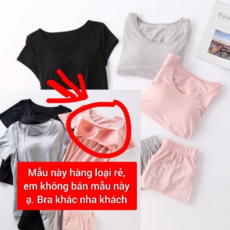 - Bộ ngủ cotton đùi trơn kèm bra cao cấp 2023