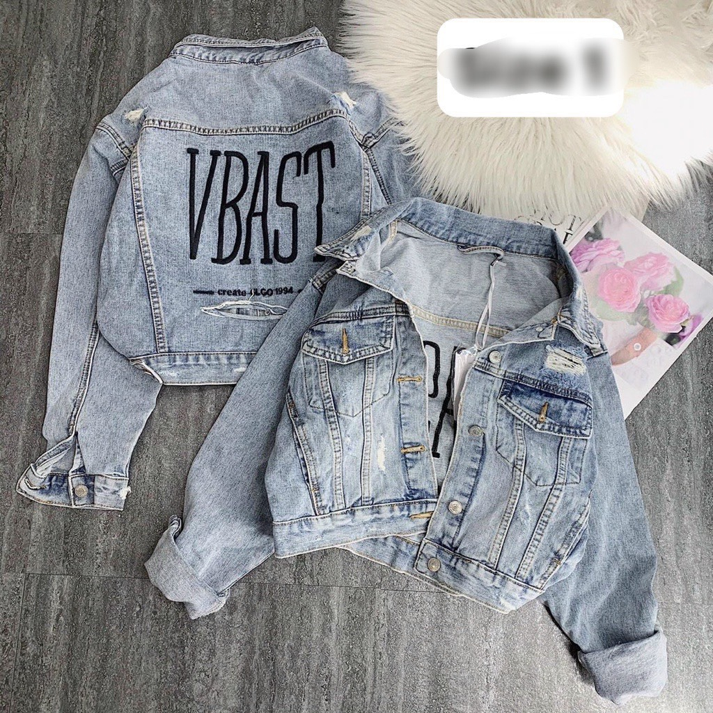 Áo khoác jean nữ thêu CHỬ RÁCH KIỂU TÚI JEAN COTTON CCẤP LOẠI 1-AK130
