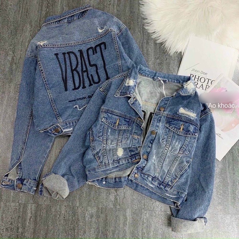 Áo khoác jean nữ thêu CHỬ RÁCH KIỂU TÚI JEAN COTTON CCẤP LOẠI 1-AK130