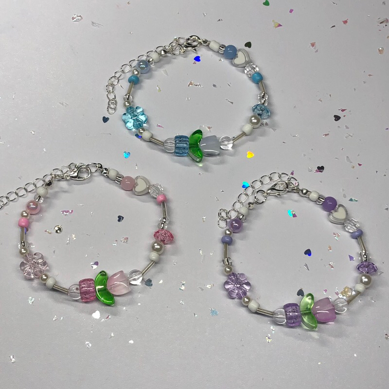 Vòng Tay Bông Hoa Hạt Cườm Đá Pha Lê Lấp Lánh Bling Bling
