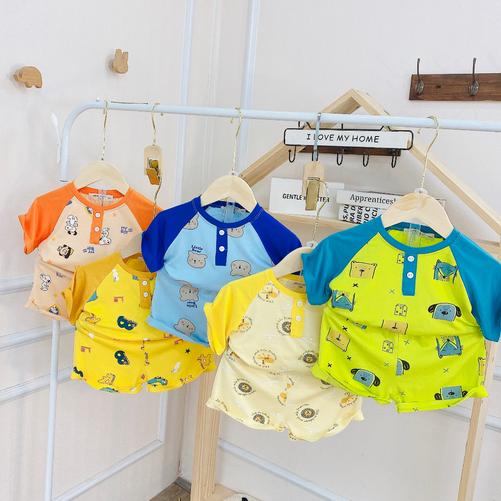 *Sale Sốc*Bộ Cộc Tay Hàng Minky Mom Chất Thun Lạnh Thêu Họa Tiết Hình Thú Siêu Dễ Thương Cho Bé Trai Bé Gái (6-18kg)