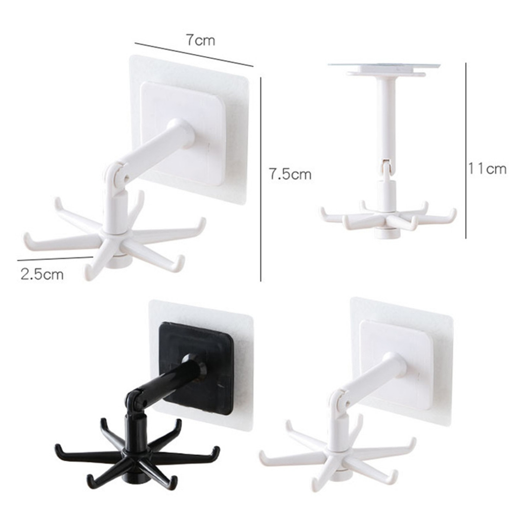 `Móc Dán Tường 6 Nhánh Treo Đồ Đa Năng Chịu Lực Tốt Xoay 360 Độ , Móc Treo Vá, Muỗng, Vật Dụng Bếp Siêu Dính