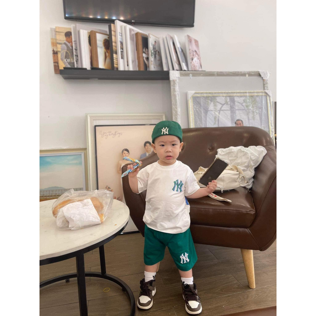 Bộ quần áo thể thao MLB NY áo trắng quần xanh thời thượng mới nhất cho bé trai  SHOP BÔM BÔM KIDS